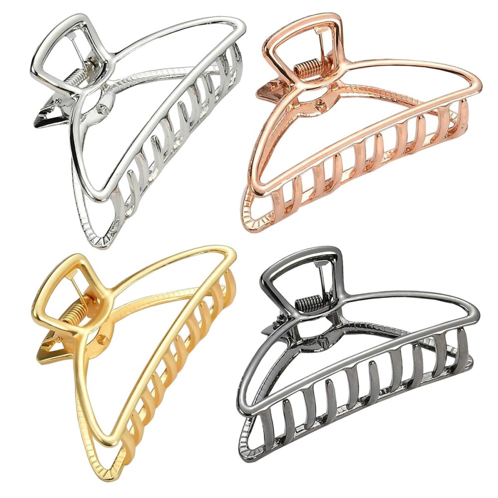 HH&LL Hair Clips, Metal Hair Claw Barrette Clamp Jaw for Women (4, Black+Silver+Gold+Rose Golden)