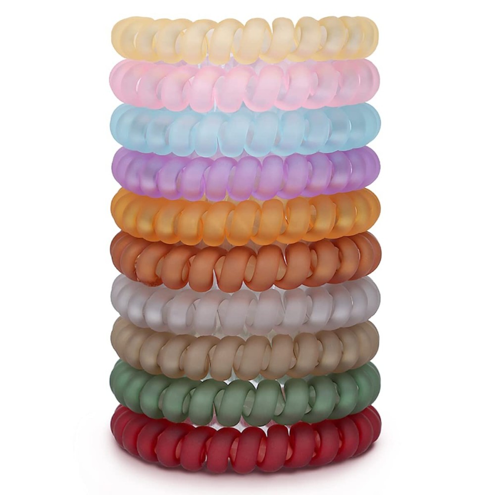 10-Piece Spiral Hair Ties for Thick Hair - Medium, Multicolor, No Crease Coils - Telephone Cord Plastic - Matte Candy Color