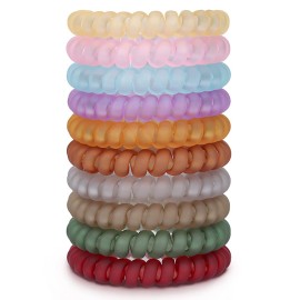 10-Piece Spiral Hair Ties for Thick Hair - Medium, Multicolor, No Crease Coils - Telephone Cord Plastic - Matte Candy Color
