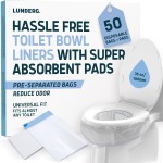 Lunderg Toilet Liners with Super Absorbent Pads - Value Pack 50 Count Universal Fit - Disposable Toilet Bags to Convert any Home, Boat or Camping WC into a Dry Flush - Emergency must have