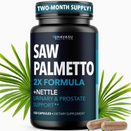 Saw Palmetto with Stinging Nettle Capsules - 2X Prostate Support Supplement for Mens Health - 120 Count - DHT Blocker for Urinary Tract Function and Hair - Vegan, Non-GMO - 2 Month Supply