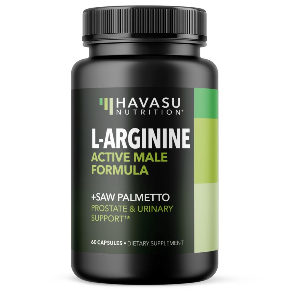 L-Arginine 500mg and Saw Palmetto 500mg - Nitric Oxide and Prostate Health Supplements for Men - 60 Count - Endurance and Urinary Tract Function Support - 1 Month Supply - Vegan, Non-GMO Capsules