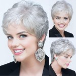 XIUFAXIRUSI XIUFAXIRUSI Short Curly Grey Pixie Wigs for White Women Sliver Grey Layered Synthetic Wig Natural Looking Pixie Cut Fluffy Wigs with Bangs