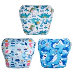 Babygoal Baby Boy Swim Diapers 3 Pack for 0-8 Months Infant, Reusable Adjustable Washable for Swimming Lessons-Dinosaur,Shark,Fish