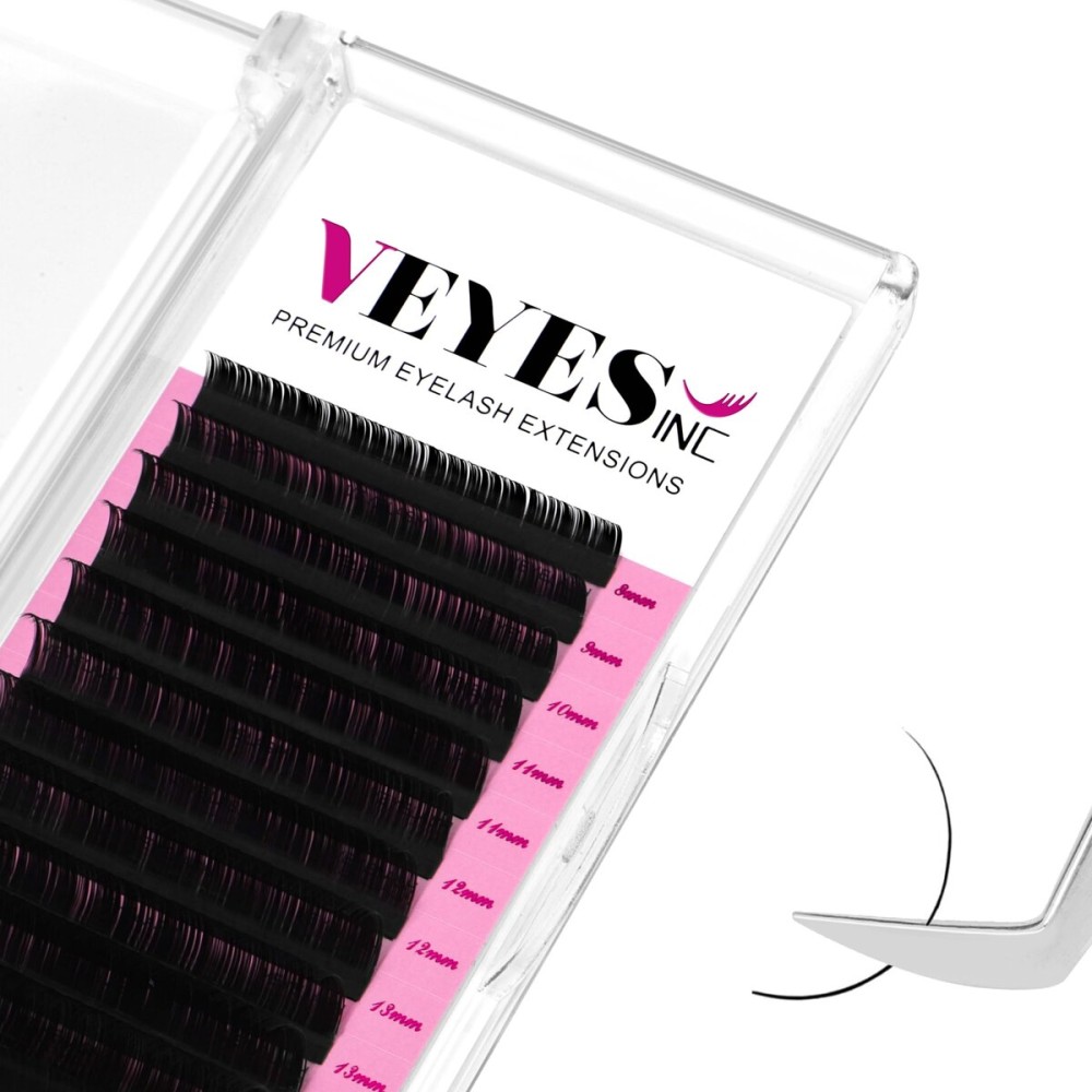 VEYES INC Classic Volume Lash Extensions 0.03-0.20 J/B/L/C/CC/D/DD Curl 5-25mm Mixed & Single Length Tray, Premium Silk Eyelashes, Professional Supplies for Lash Techs(Matte Black 0.03 D 10mm)