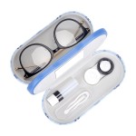 Muf 2 in 1 Contact Lens Case and Glasses Case, Double Sided Design with Mirror, Portable Travel Kit with Tweezer, Remover and Solution Bottle, Blue Plaid