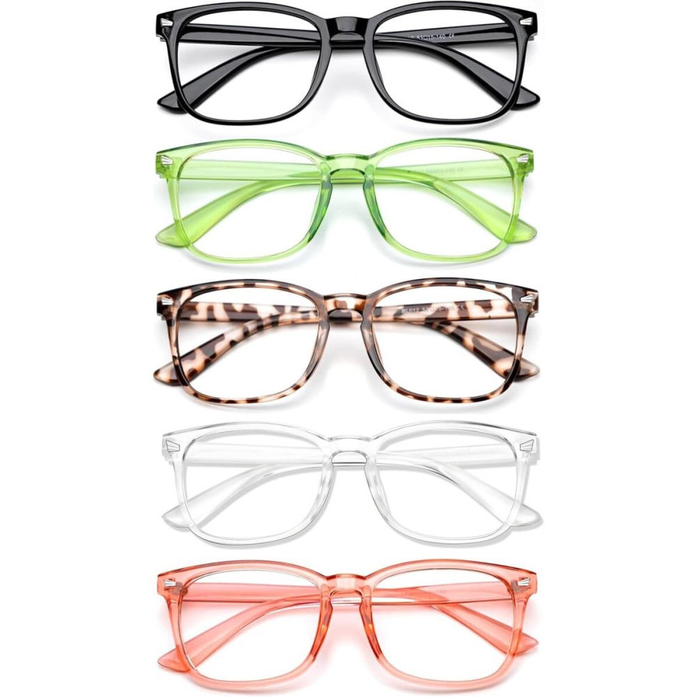 WINTOO Blue Light Glasses for Woman Men | 99% Blue Light Blocking Glasses for Computer Gaming TV Phone Screen Square Frame | Anti Eyestrain & UV Glare Protection - 5 Pair