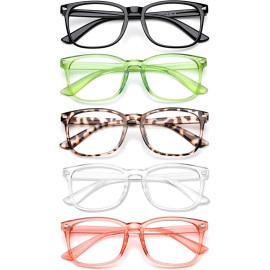 WINTOO Blue Light Glasses for Woman Men | 99% Blue Light Blocking Glasses for Computer Gaming TV Phone Screen Square Frame | Anti Eyestrain & UV Glare Protection - 5 Pair