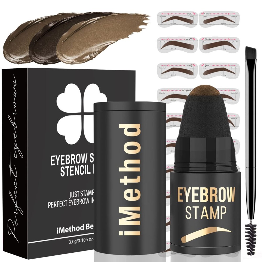 iMethod Eyebrow Stamp and Eyebrow Stencil Kit - Eyebrow Stamping Kit for Perfect Eyebrow Makeup, Eyebrow Pomade, 20 Eye brow Shaping Kit, Easy to Use, Long-Lasting, Light Brown