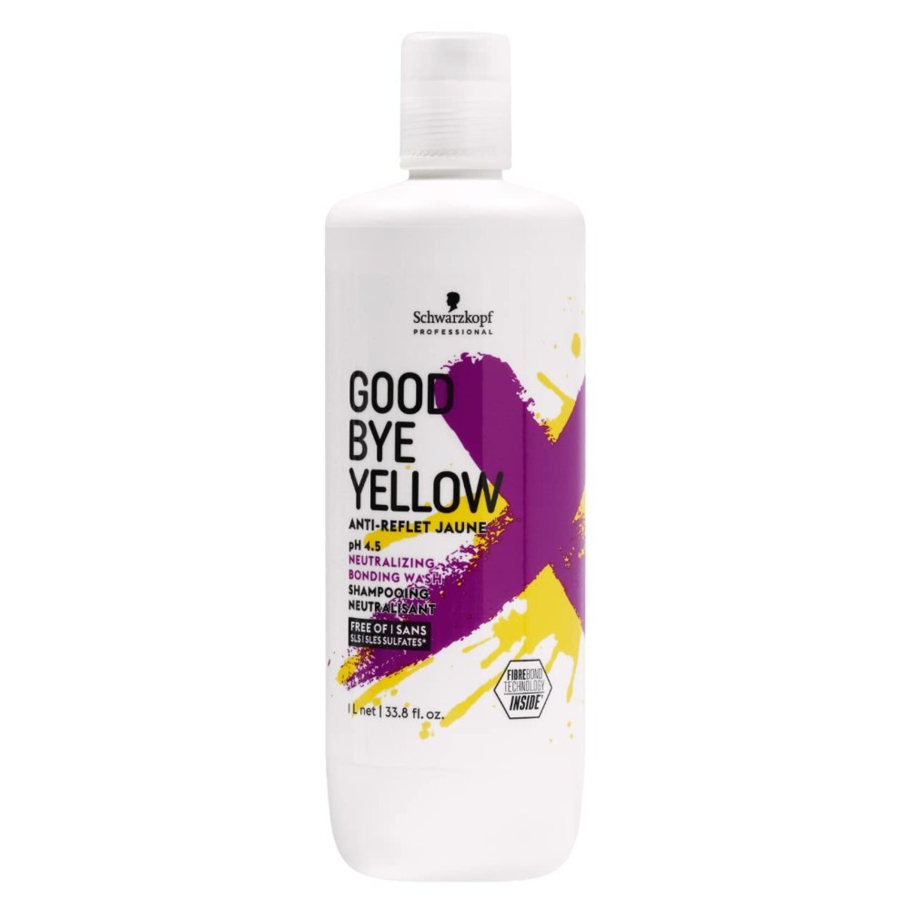 GOODBYE YELLOW Purple Shampoo Neutralizing Wash - 33.8 oz | Anti-Yellow Vegan Shampoo for Blonde & Gray Hair | Vegan Color Balancing for Brassy and Yellow Tones | Professional Salon Formula