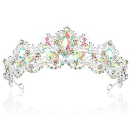 Exacoo Silver Tiaras for Women Crystal Crowns for Girls Aurora Borealis Wedding Bridal Princess Prom Party Queen Hair Accessories for Birthday Halloween Bride Bridesmaids Photography Quinceanera