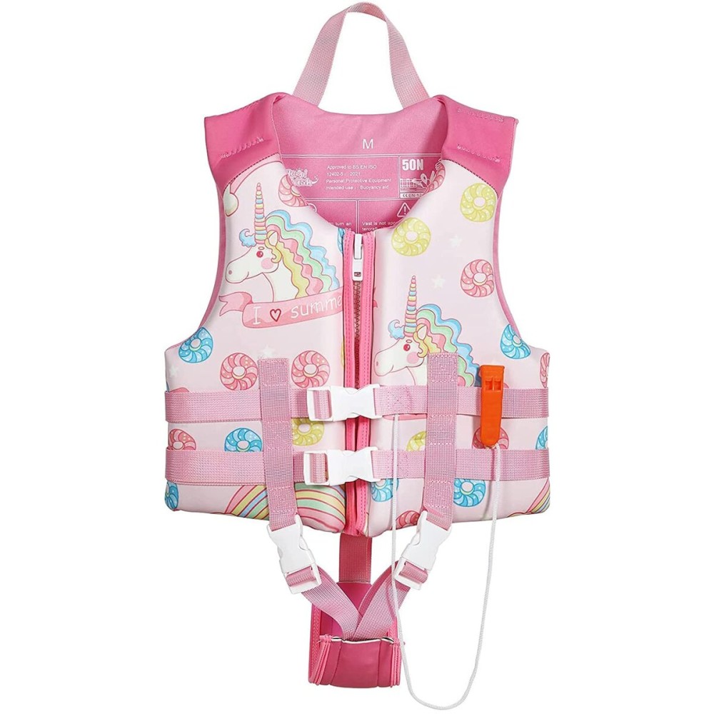 HeySplash Toddler Swim Vest, Kids Floaties Swimming Jacket, Jumper Swimsuit with Adjustable Strap, Float Puddle Vest, Buoyancy Swimwear for Girls and Boys Aged 6-9 Years / 50-80lbs, Pink