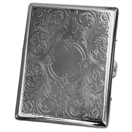 Retro Cigarette Case Victorian Style Metal Holder for Regular, King & 100\'s Size Credit Card Holder Pocket Security Wallet, Large with Etched Pattern RFID Protective Security Wallet (ET-L100, Silver)