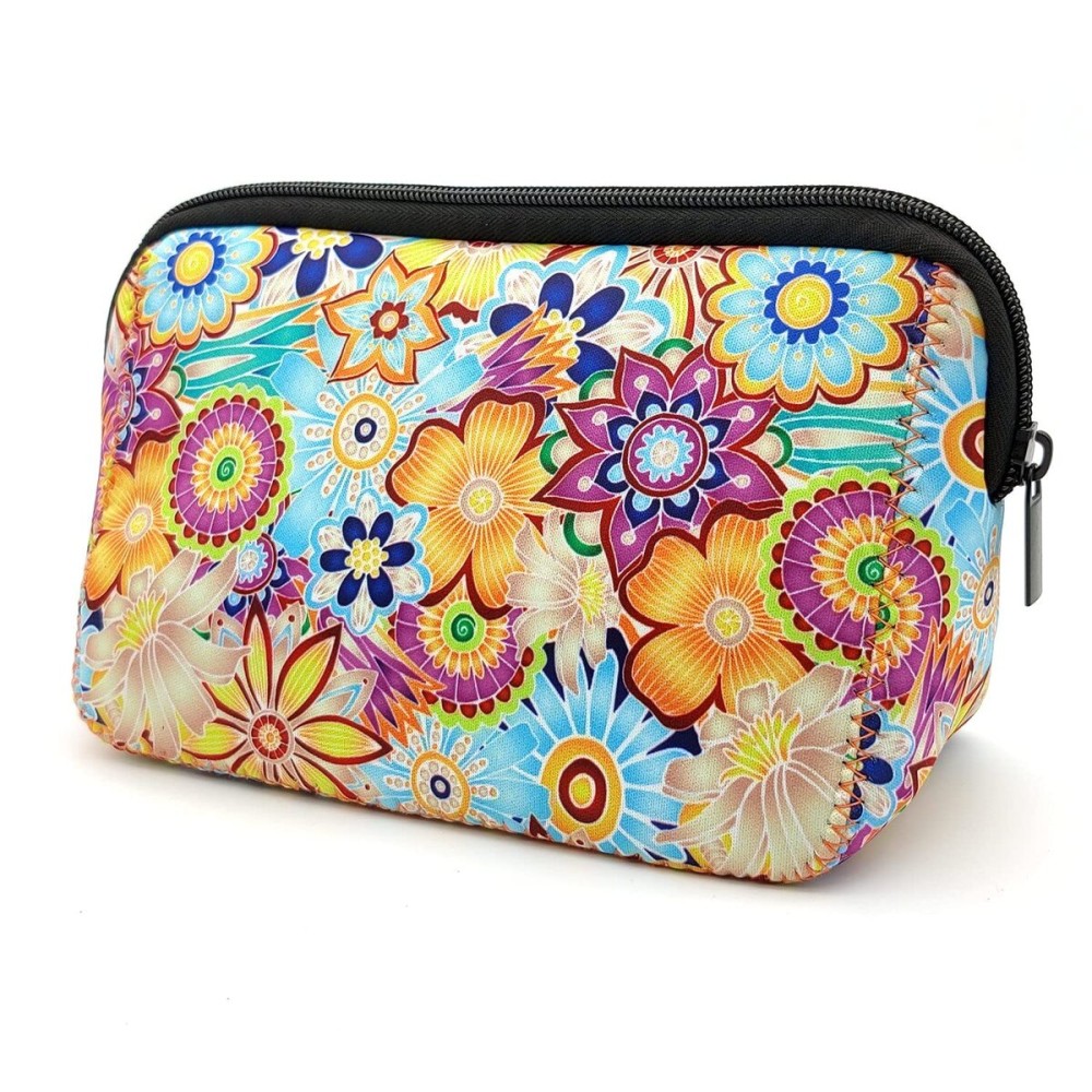 AJLTPA Cosmetic Bag Waterproof Neoprene Zipper Pouch Travel Portable Toiletry Makeup Bags Organizer Case for Women and Girls, Bright Floral