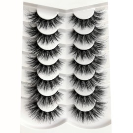 Pooplunch False Eyelashes 8D Cat Eye Volume Wispy Clusters Faux Mink Lashes Fake Eyelash Strips 7 Pairs Pack