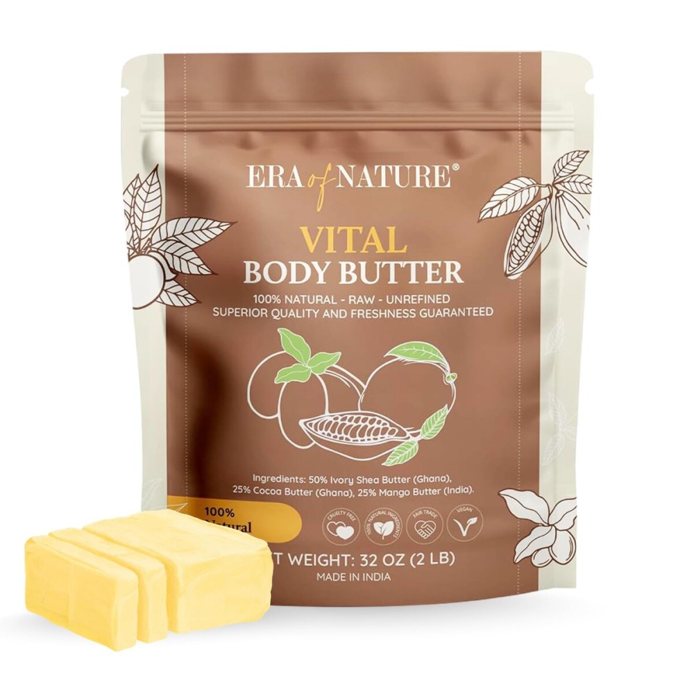 Era of Nature Organic Shea, Mango & Cocoa Body Butter - Raw, Unrefined, 100% Natural - Perfect Base for DIY Skincare, Body Butters, Lotions, Soaps & Lip Balms - Essential for Homemade Creations - 32oz