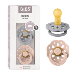 BIBS Pacifiers - Boheme Collection | BPA-Free Round Nipple | Nautral Rubber Latex | Made in Denmark | Set of 2 Cloud/Blush Color Premium Soothers | Size 6-18 Months