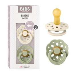 BIBS Pacifiers - Boheme Collection | BPA-Free Baby Pacifier | Made in Denmark | Set of 2 Ivory/Sage Color Premium Soothers | Size 6-18 Months