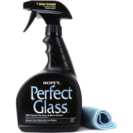 HOPE\'S Perfect Glass Cleaner Spray, Streak-Free, Ammonia-Free Window, Mirror, Screen, and Shower Door Cleaner, Indoor and Outdoor Glass Surfaces, 32 Fl Oz, Pack of 1 With Microfiber Cloth