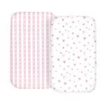 100% Organic Cotton 2 Pk Bedside Sleeper Bassinet Fitted Mattress Sheets for Mika Micky, Baby Delight, Ronbei, Chicco, KoolerThings, Cloud Baby, AMKE, Angelbliss, Maxi-COSI, Arm\'s Reach, Plus. Girl