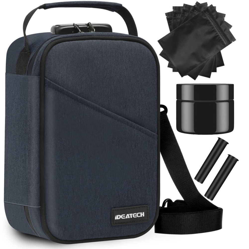 IDEATECH Smell Proof Bag, Stash Boxes Smell Proof Case, Smell Proof Container with Lock, Smell Odor Proof Case Travel Storage Bags, Smell Proof Box Birthday Gifts for Men/WomenNavy