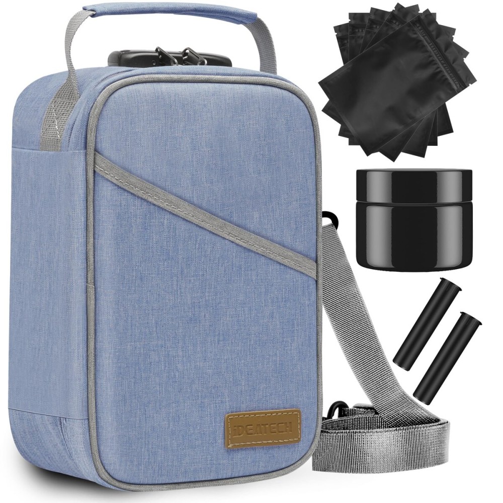 IDEATECH Smell Proof Bag, Stash Box Odor Proof, Smell Proof Containers with Lock, Odorless Travel Storage Bag, Home Organizer Case Lock Box with Accessories (Blue)