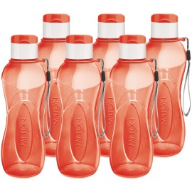 MILTON Water Bottle Kids Reusable Leakproof 12 Oz Plastic Wide Mouth Large Big Drink Bottle BPA & Leak Free with Handle Strap Carrier for Cycling Camping Hiking Gym Yoga (Red 6 pack)