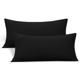 Stretch Toddler Pillowcases - Jersey Knit Travel Pillow Cases to Fit Pillows Sized 12x16, 13x18 or 14x20, Ultra Soft Envelope Closure, Small, Set of 2, Black