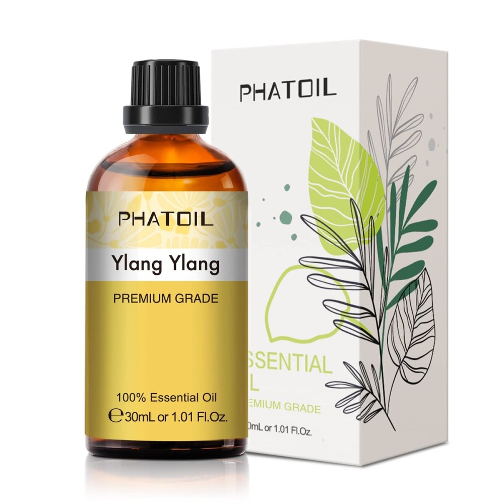 Ylang Ylang Essential Oil 1.01fl.oz/30ml, PHATOIL Premium Ylang Ylang Oils Long Lasting Scents for Aromatherapy, Diffuser, DIY Soap and Candle Making