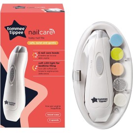 Tommee Tippee Electric Baby Nail File, with Six Filing Heads for Baby and Adult Use, Battery-Powered Infant Nail Clipper with LED Light and Adjustable Speed and Direction Settings