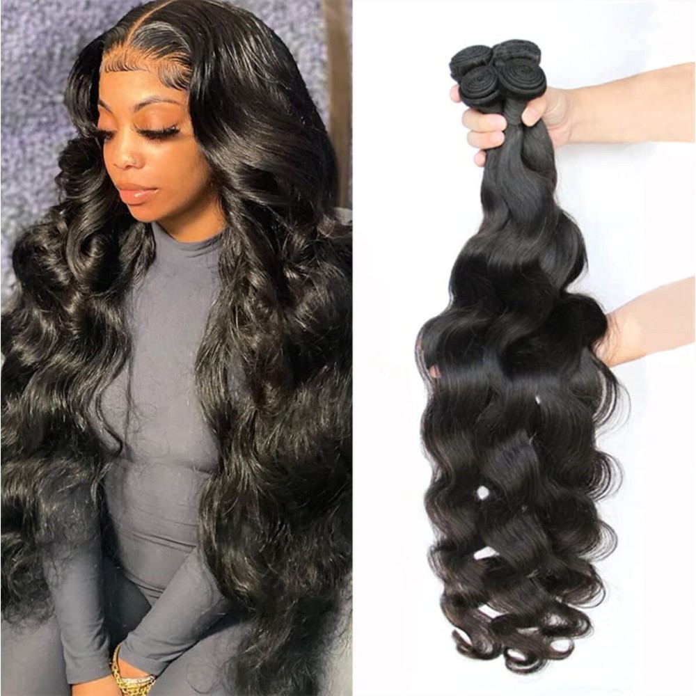 YISEA Body Wave Bundles Human Hair 4 Bundles (26 24 22 20 inches) 12A Brazilian Virgin Human Hair Body Wave Bundles Natural Color 100% Unprocessed Brazilian Hair Weave Extensions