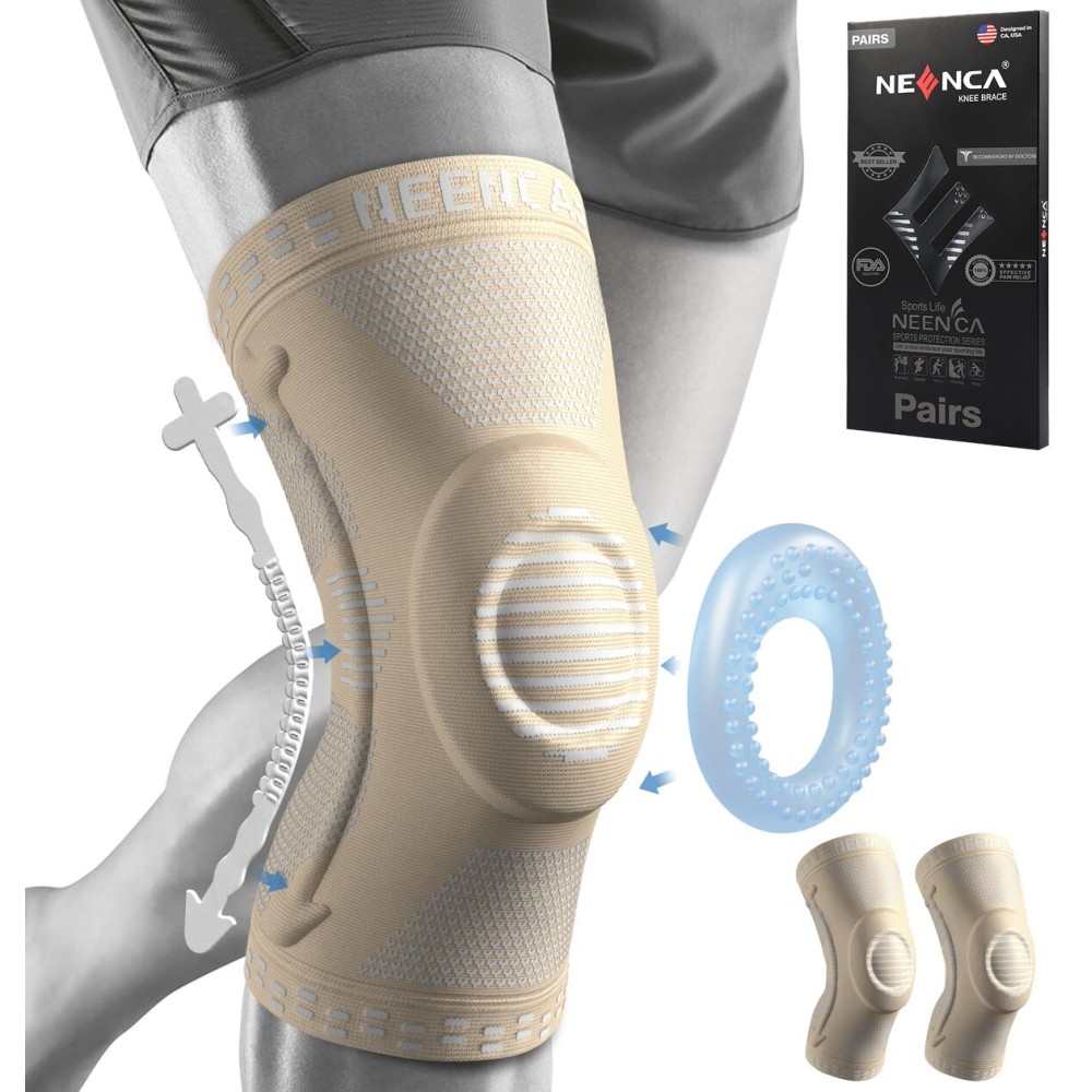 NEENCA 2 Pack Knee Braces for Knee Pain, Compression Knee Sleeves with Patella Gel Pad & Side Stabilizers, Knee Support for Meniscus Tear, Arthritis, Joint Pain, ACL, Runner, Workout- FSA/HSA APPROVED
