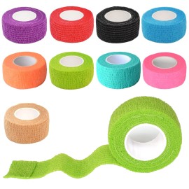 Gondiane 9 Pack 1 x 5 Yards Self Adhesive Bandage Wrap Self Stick Wrap for Ankle, Wrist, Finger, Sports, Breathable Cohesive Vet Tape for Pets (Multi Colors)