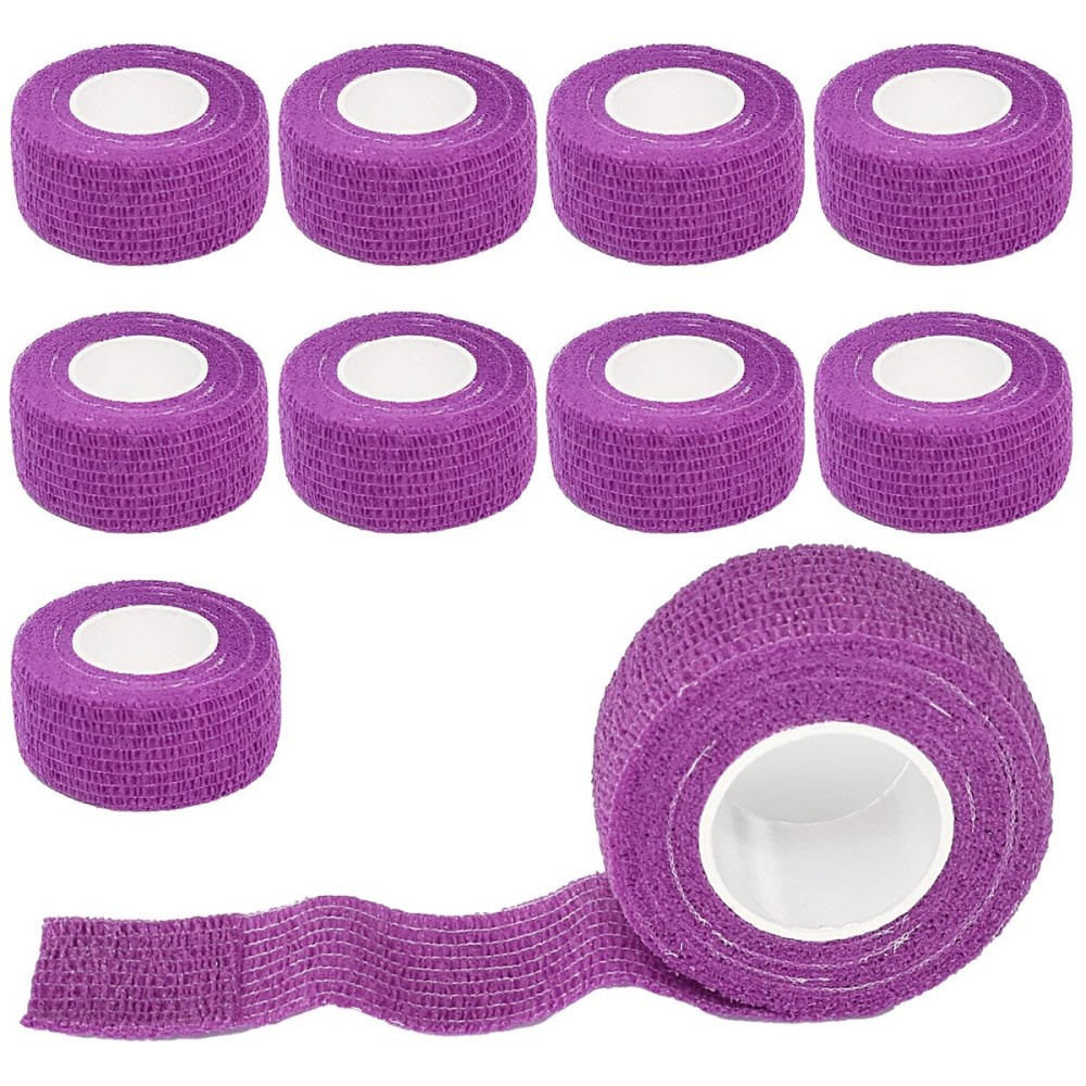 Gondiane 9 Pack 1 x 5 Yards Self Adhesive Bandage Wrap Self Stick Wrap for Ankle, Wrist, Finger, Sports, Breathable Cohesive Vet Tape for Pets (Purple)