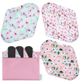 wegreeco Reusable Menstrual Pads - Reusable Sanitary Pads | Reusable Panty Liners | Soft Cloth Menstrual Pads - 6 Pack with 1 Cloth Mini Wet Bag (S, Cherry Blossoms)