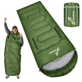 Sportneer 0 Degree Wearable Sleeping Bag for Adults & Kids - Walkable with Arm Zippers, Waterproof & Warm to 32F, Compact for Camping, Stadiums, Travel, Backpacking & Car Use
