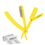 GRAVITY RAZORS Professional Straight Razor Kit - Minimal Exposure, Includes 10 Premium Blades, 0.5mm Exposed, Yellow