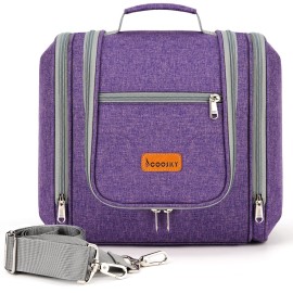 Hanging Travel Toiletry Bag for Women and Men, 6 Organizer Compartments, Extra Large Toiletries Bag, Bathroom Cosmetic Bag, Water-resistant Makeup Bag, Holds Full-Size Shampoo, Purple