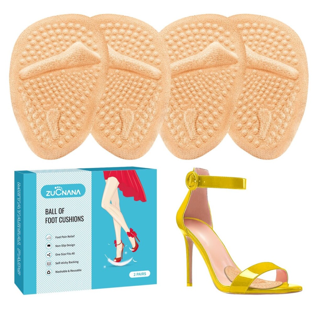 ZUCNANA Metatarsal Pads | 2 Pairs High Heel Inserts | Soft Gel Shoe Inserts for Women | Reusable Ball of Foot Cushions for Women Foot Pain Relief and Comfort | One Size Fits Any (Golden)