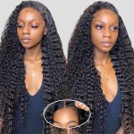 Wear and Go Glueless Wigs Human Hair Pre Plucked Pre Cut 5x5 HD Closure Wigs Human Hair Deep Wave Lace Front Wigs for Black Women 210% Dentisy 12A Deep Curly Glueless Wig Bleached Knots (30 Inch)