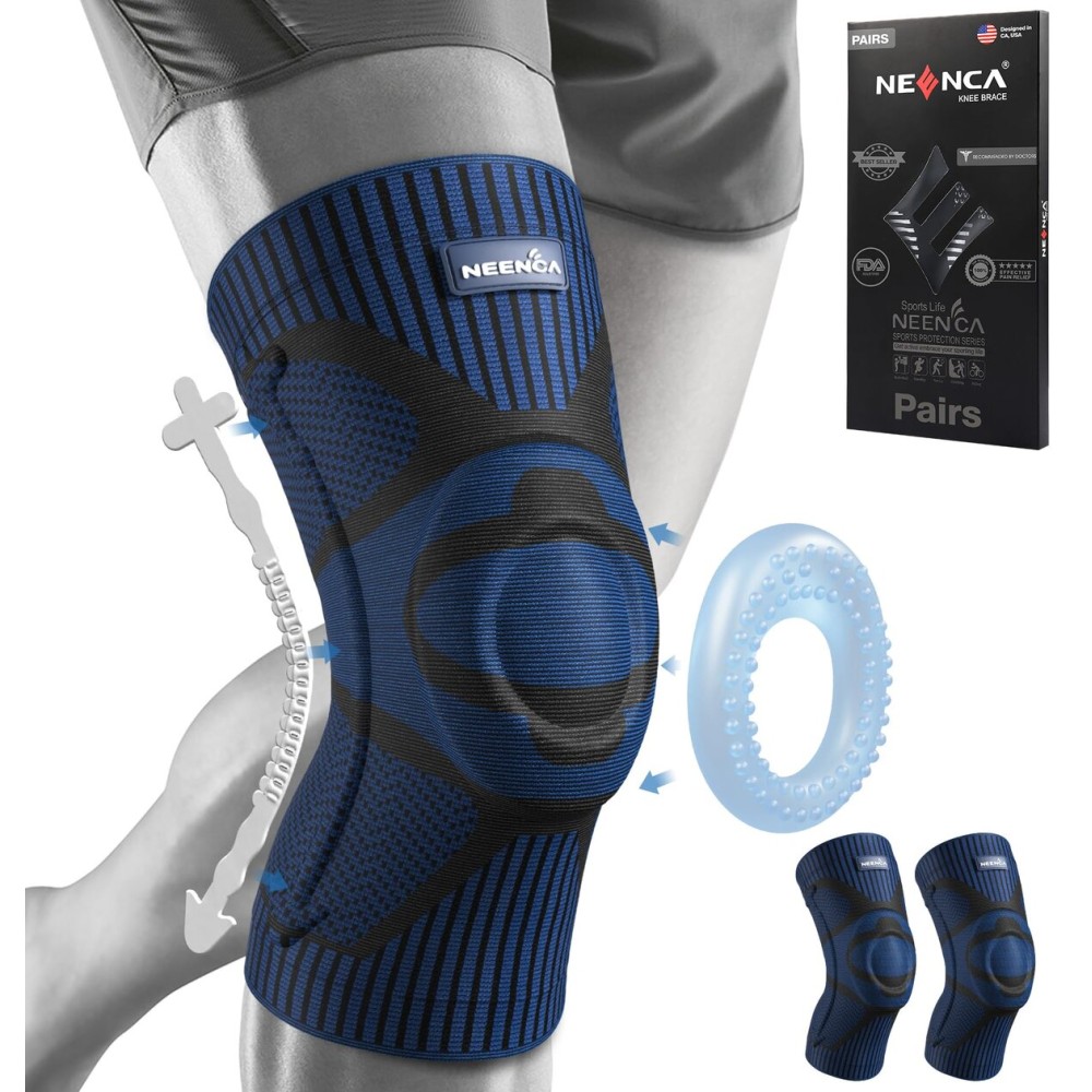 NEENCA 2 Pack Knee Braces for Knee Pain, Compression Knee Sleeves with Patella Gel Pad & Side Stabilizers, Knee Support for Meniscus Tear, Arthritis, Joint Pain, ACL, Runner, Workout- FSA/HSA APPROVED