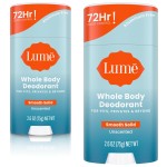 Lume Whole Body Deodorant - Smooth Solid Stick - 72 Hour Odor Control - Aluminum Free, Baking Soda Free and Skin Safe - 2.6 Ounce (Pack of 2) (Unscented)