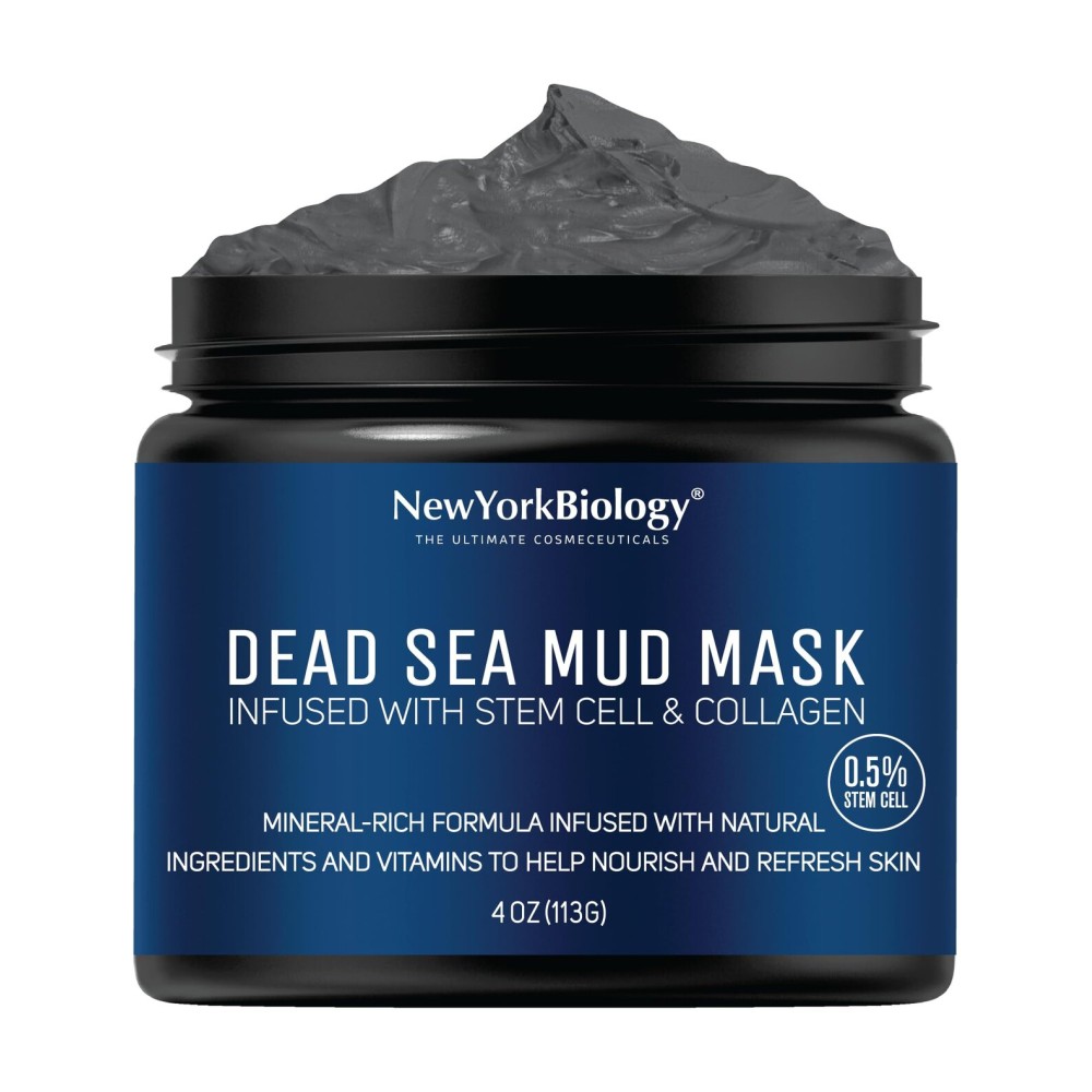 New York Biology Dead Sea Mud Mask for Face, Body | with Stem Cell and Collagen | Spa Quality Pore Refiner for Oily Skin | Natural Skincare for Women, Men | Tighten Skin | 4 oz