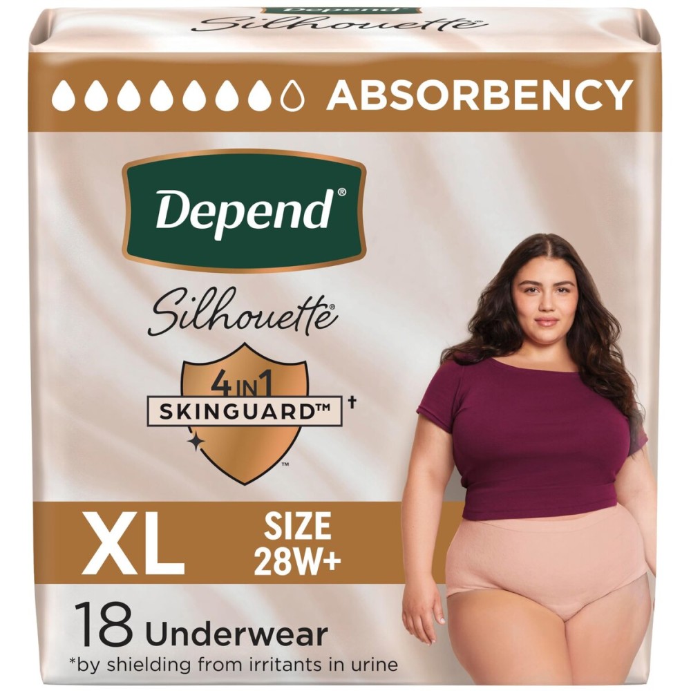 Depend Silhouette Adult Diapers, Incontinence & Postpartum Bladder Leak Underwear for Women, Maximum Absorbency, Extra Large, Pink, 18 Count, Packaging May Vary