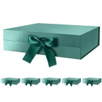 GREEN BEAN 6 Large Gift Boxes with Lids for Presents 13x9.7x3.4 Inches, Christmas Green Magnetic Gift Box with Ribbon, Bridesmaid Proposal Box, Luxury Gift Boxes (Glossy Green)