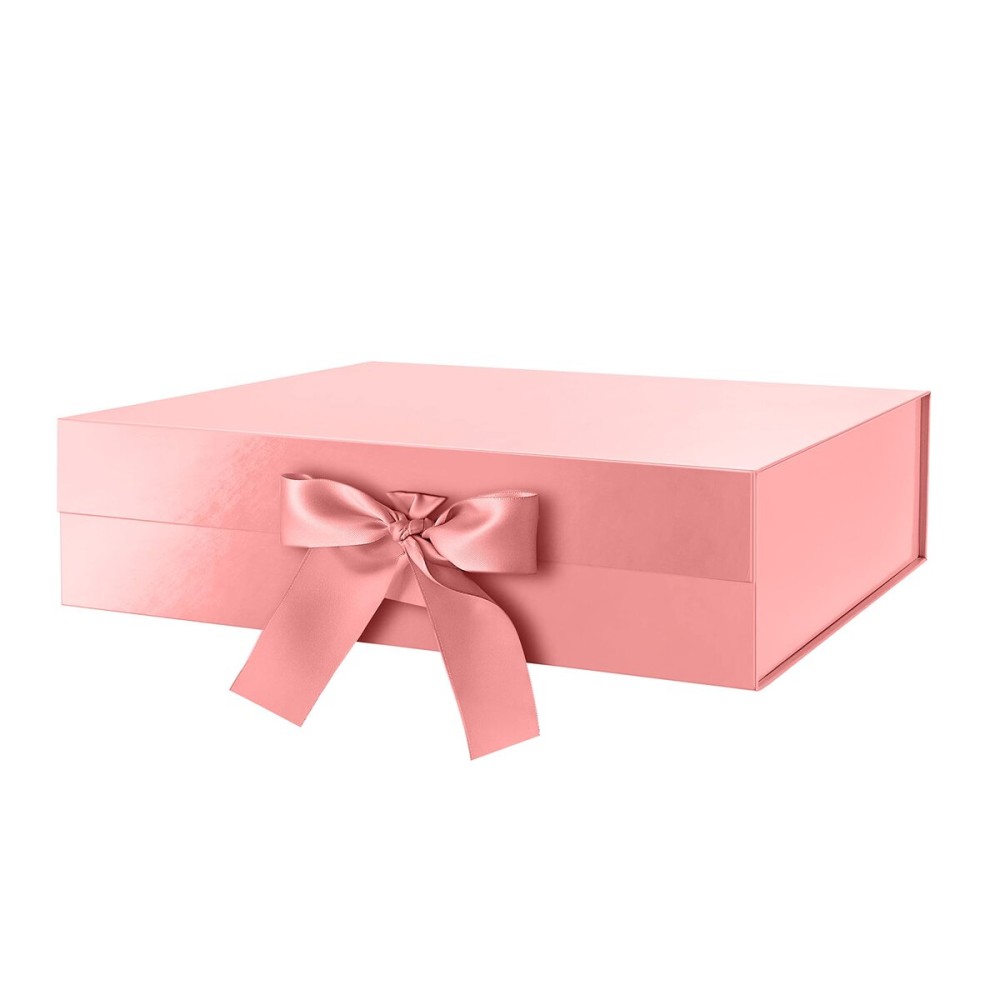 GREEN BEAN Large Gift Box with Lid for Presents 13x9.7x3.4 Inches, Gift Box Rose Gold Magnetic with Ribbon, Bridesmaid Proposal Box Luxury (Glossy Rose Gold)