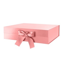 GREEN BEAN Large Gift Box with Lid for Presents 13x9.7x3.4 Inches, Gift Box Rose Gold Magnetic with Ribbon, Bridesmaid Proposal Box Luxury (Glossy Rose Gold)