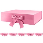 GREEN BEAN 6 Large Gift Boxes with Lids for Present 13x9.7x3.4 Inches, Pink Magnetic Gift Box with Ribbon, Bridesmaid Proposal Boxes, Luxury Gift Boxes (Glossy Pink)