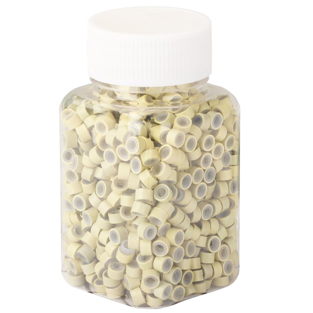 NIACONN 1000pcs 5 mm Tinsel Hair Extensions Beads, Silicone Lined Ring Micro Link I-tip Beads for Hair Extension - Blonde