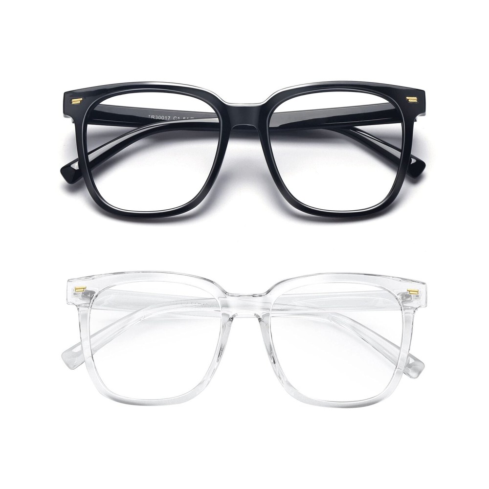 PANNER 2Pack Oversized Blue Light Blocking Glasses for Women Men Square Computer Eyeglasses Reduce Eyestrain(Black+Clear)